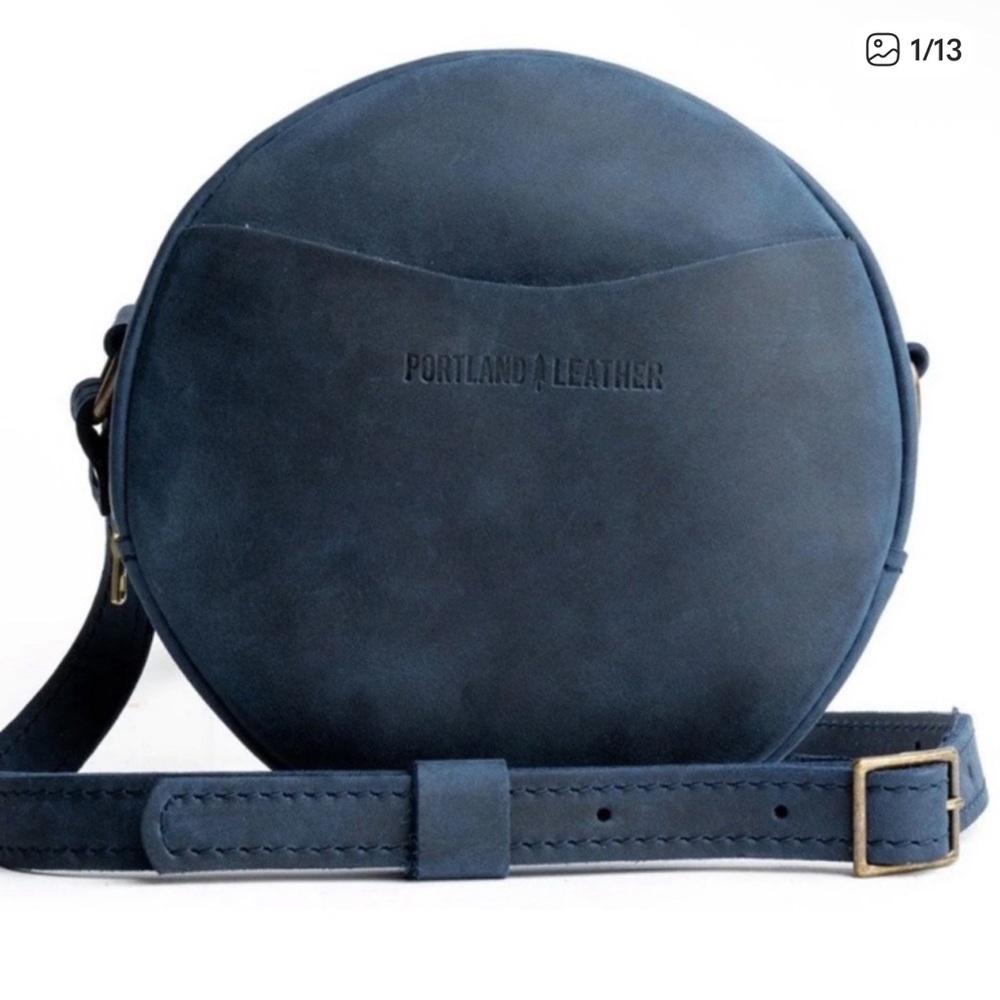 Portland Leather Circle Crossbody Bag Small Dark Blue Storm